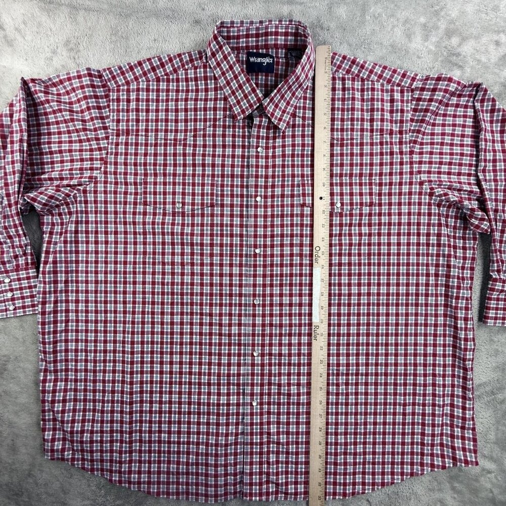 Vintage Wrangler Shirt Mens Big 4X Red Plaid Western Snap Button Long Sleeve - Picture 8 of 15